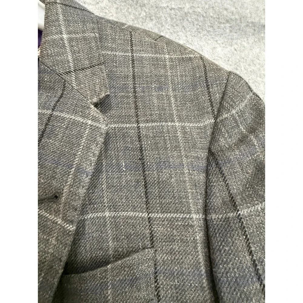 Paul Smith Blazer Sport Coat Mens 40R Gray Silk Linen Plaid Check Italy Jacket